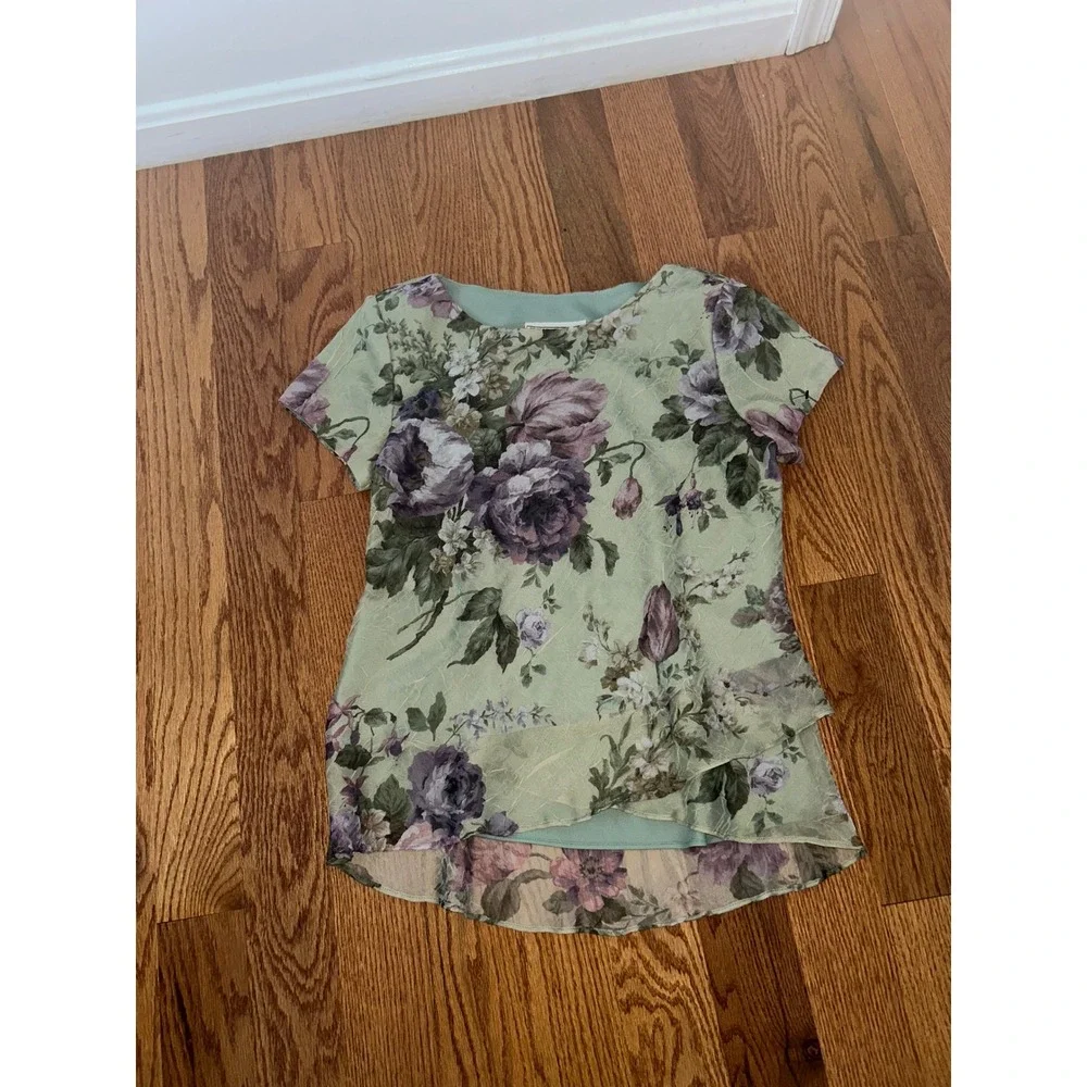 Jessica Howard Sage Green Floral 2 Piece Skirt Set Maxi Dress Sz 12 Made in USA